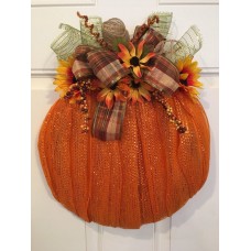 Fall Deco Mesh Wreath 17 Inch Pumpkin   142904676464